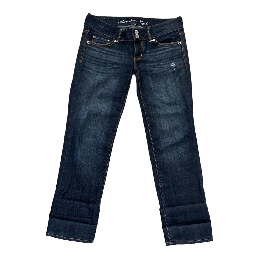 American Eagle Artist Women Size 2 Low Rise Distressed Denim Blue Jeans 30x26